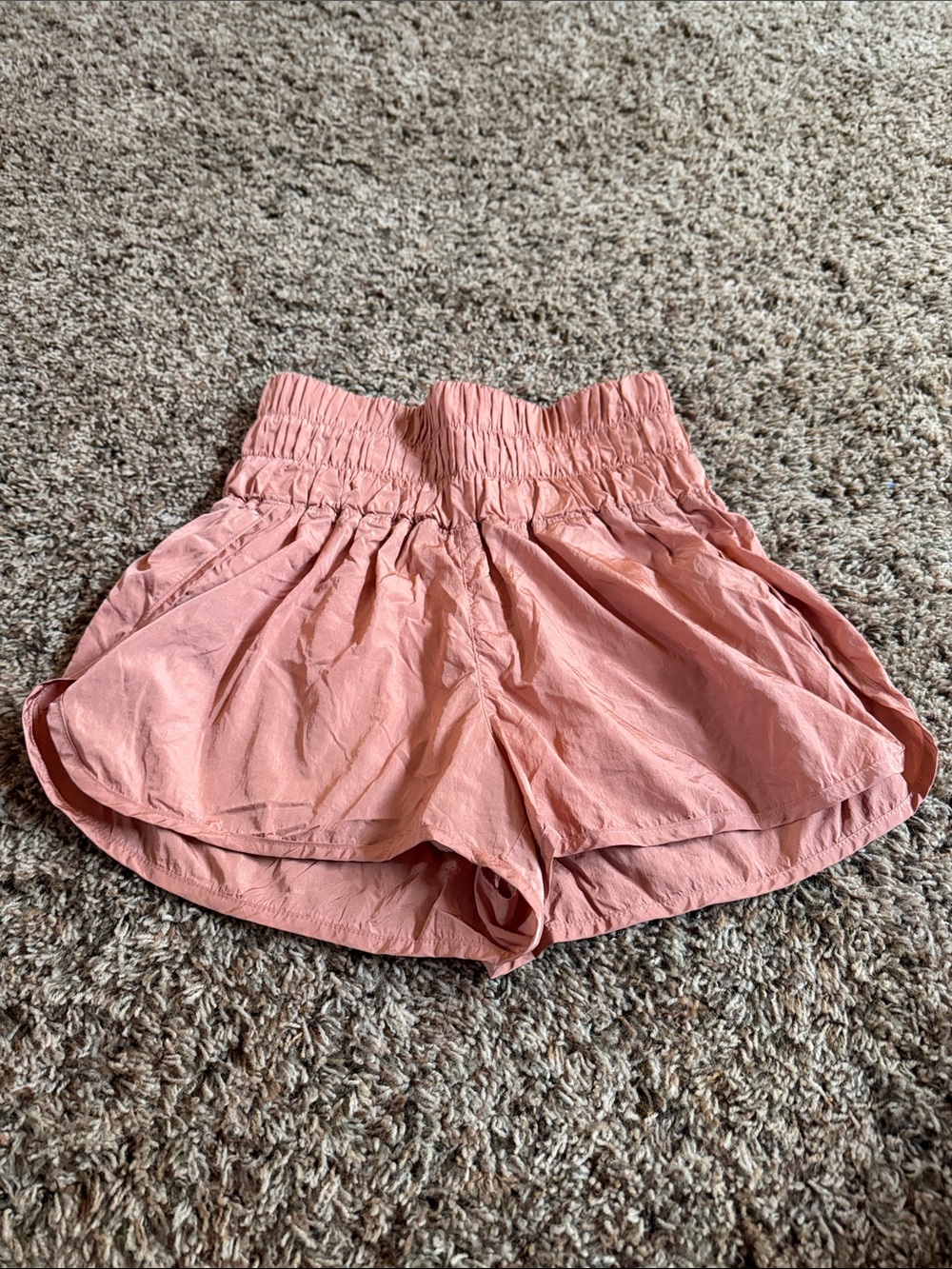 FP Movement by Free People Coral Pink High-Waist Smocked Athletic Shorts